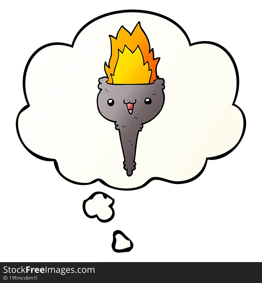 cartoon flaming chalice and thought bubble in smooth gradient style