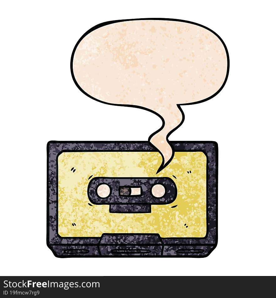 cartoon old cassette tape with speech bubble in retro texture style