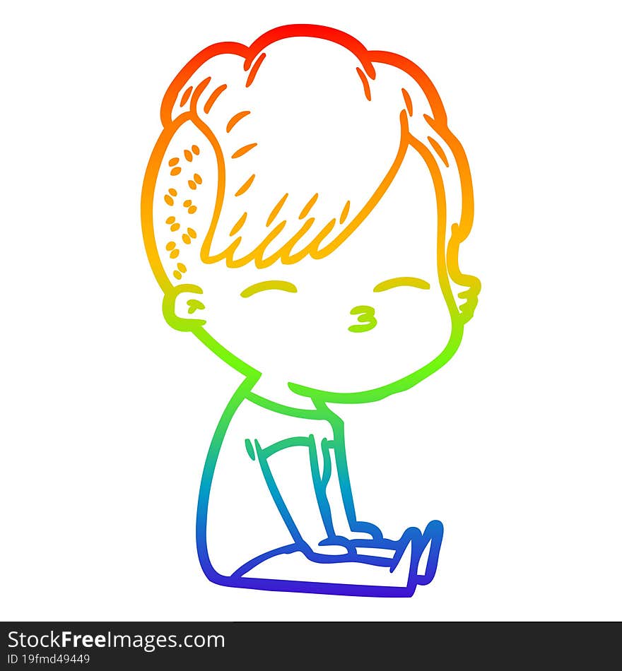 rainbow gradient line drawing cartoon squinting girl