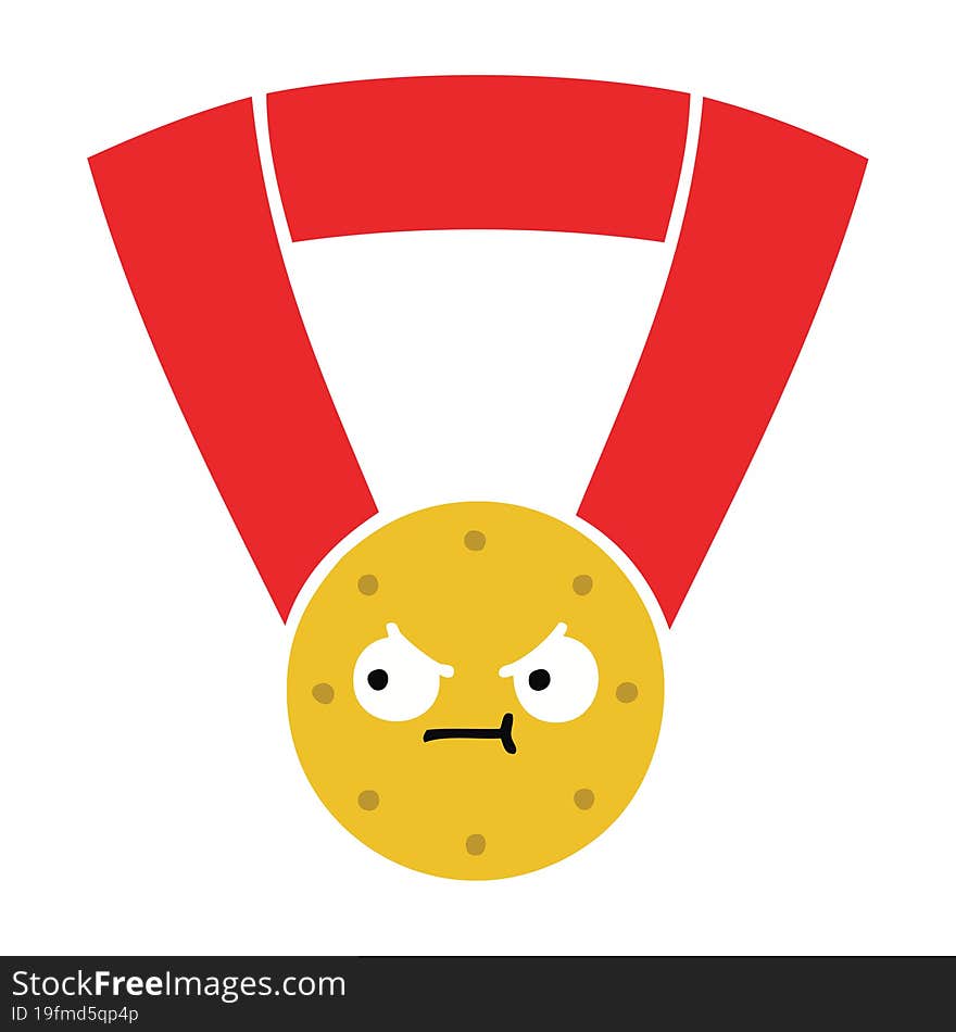 flat color retro cartoon gold medal