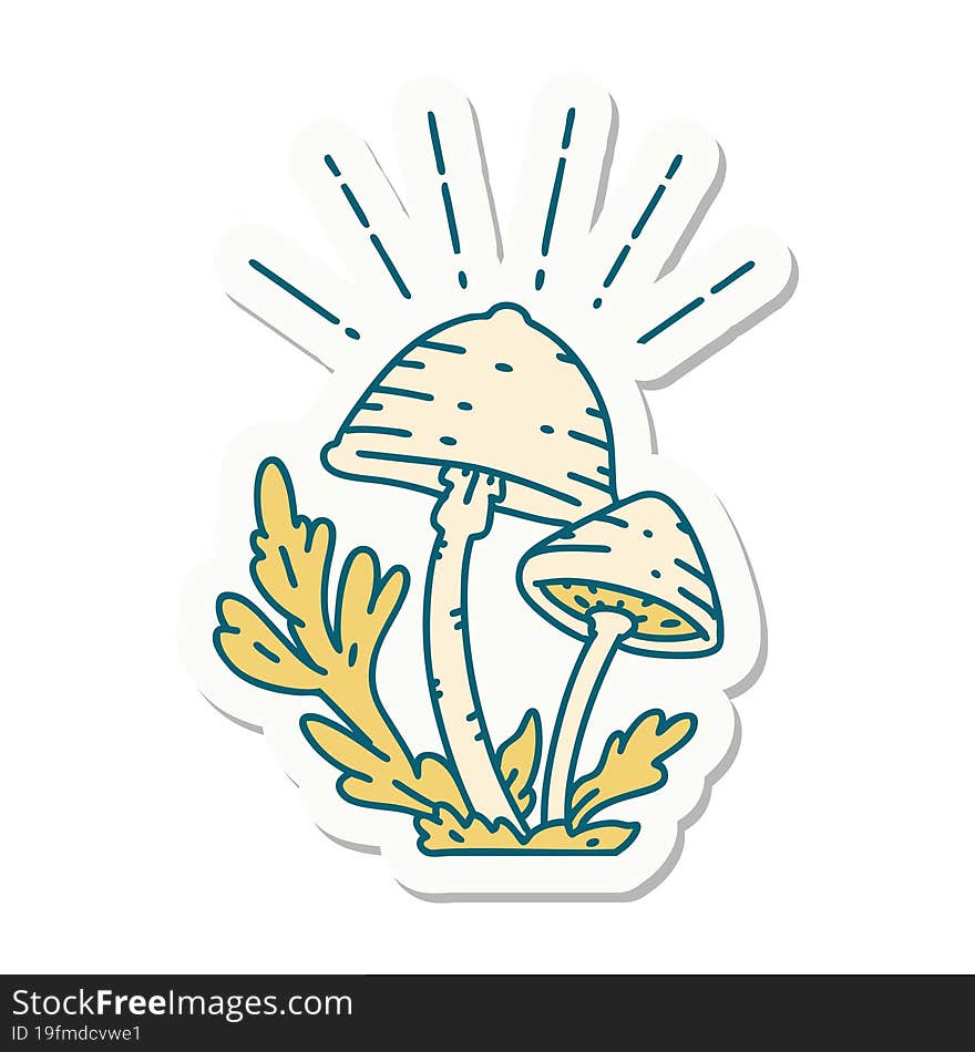 sticker of tattoo style mushrooms