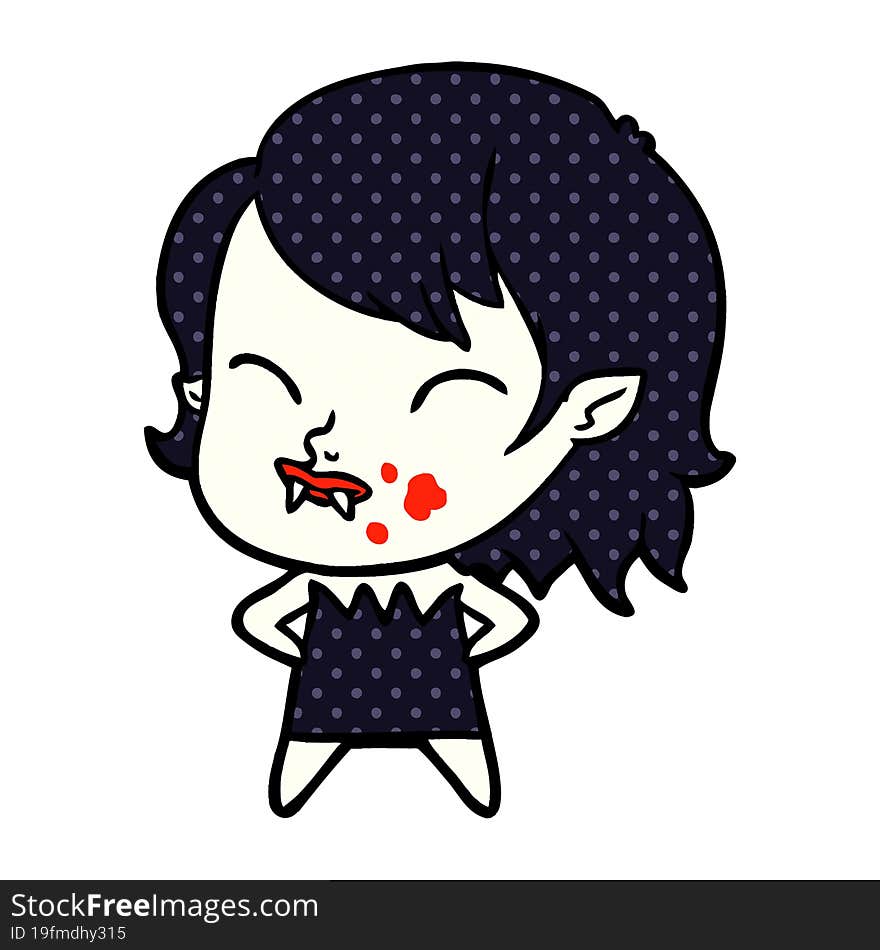 cartoon vampire girl with blood on cheek. cartoon vampire girl with blood on cheek