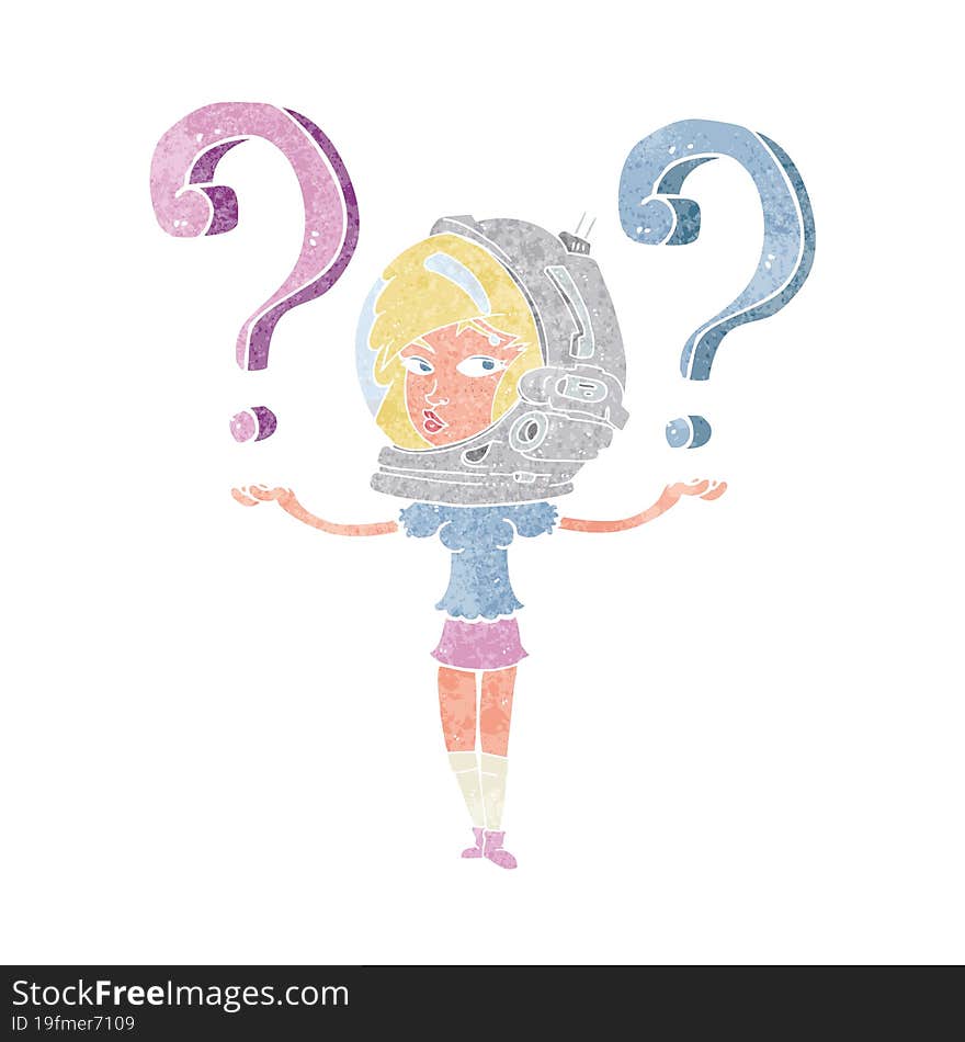 cartoon spacewoman asking questions