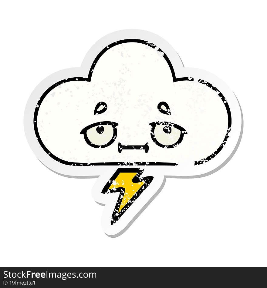 distressed sticker of a cute cartoon thunder cloud