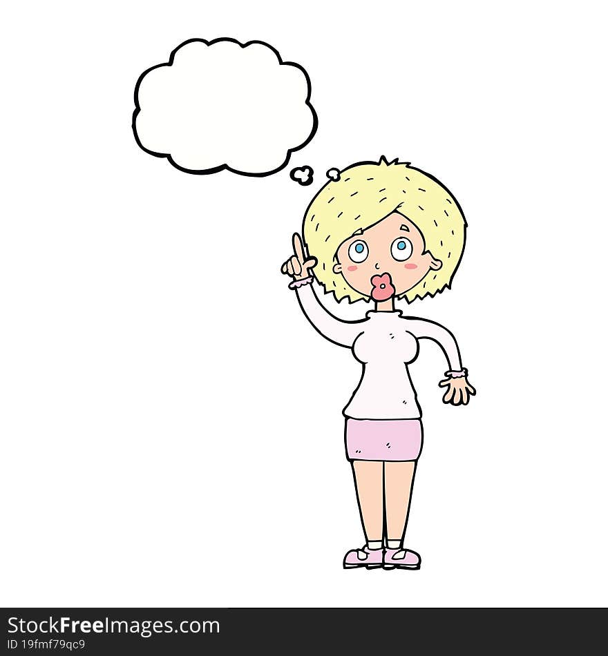 cartoon woman with idea with thought bubble