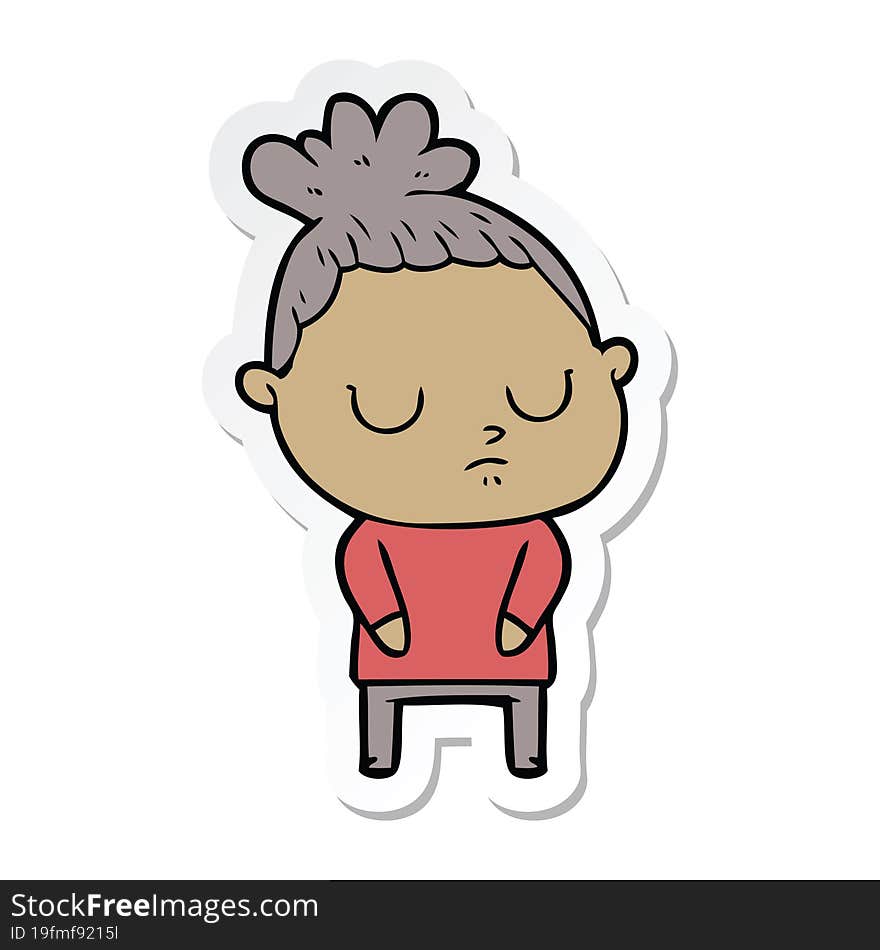 sticker of a cartoon calm woman