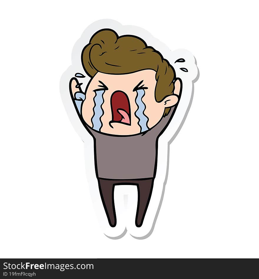 sticker of a cartoon crying man