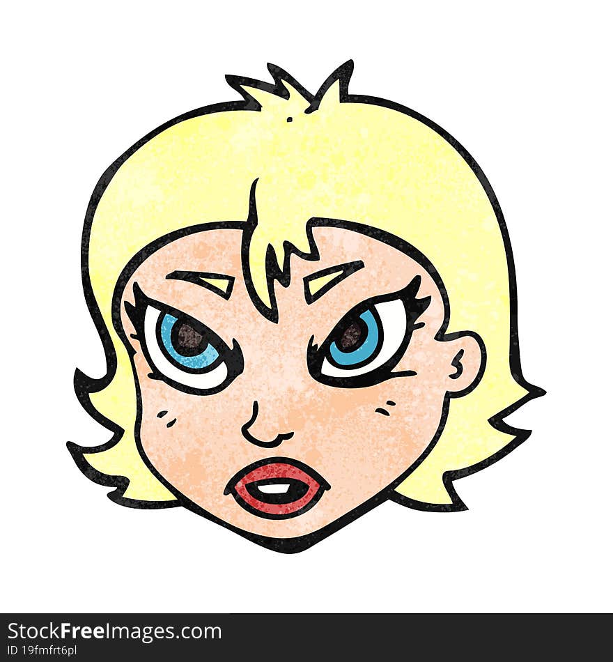 freehand textured cartoon angry female face