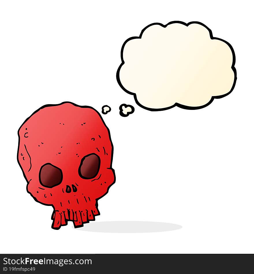 cartoon spooky skull with thought bubble