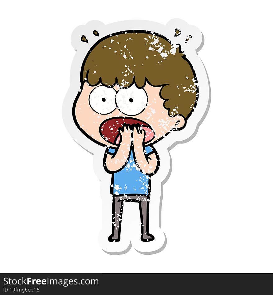 Distressed Sticker Of A Cartoon Shocked Man