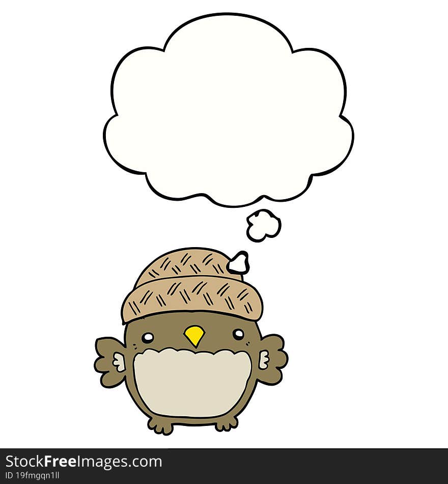 cute cartoon owl in hat with thought bubble. cute cartoon owl in hat with thought bubble