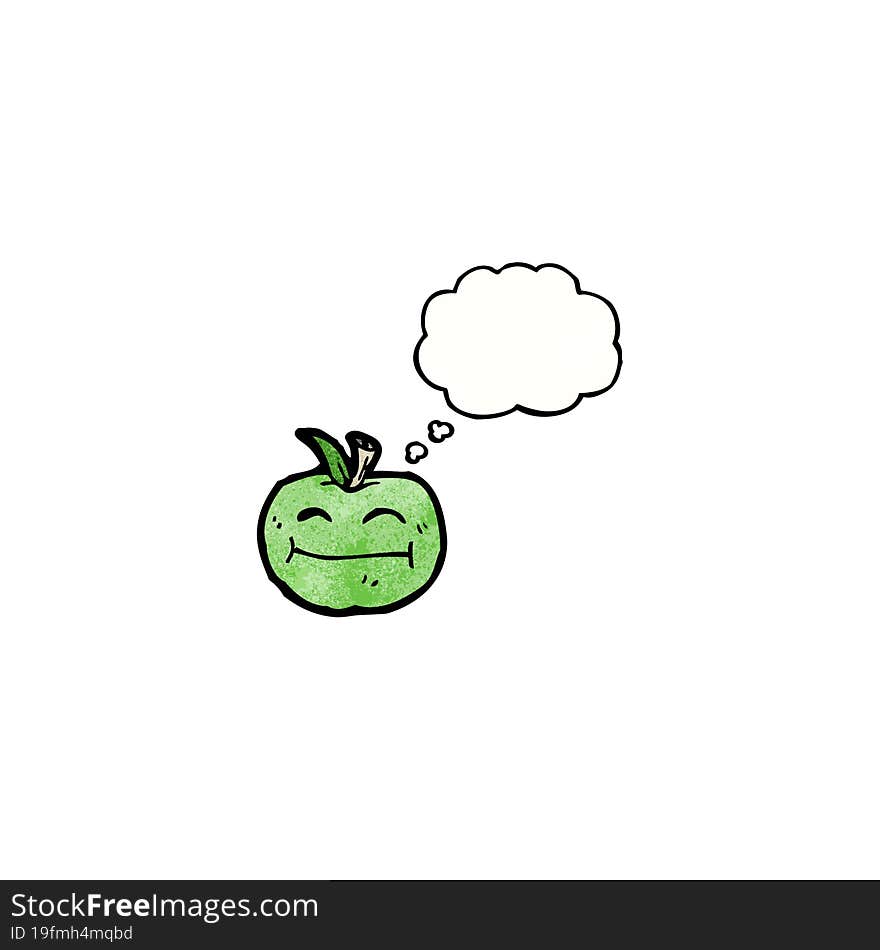 cartoon apple with thougth bubble