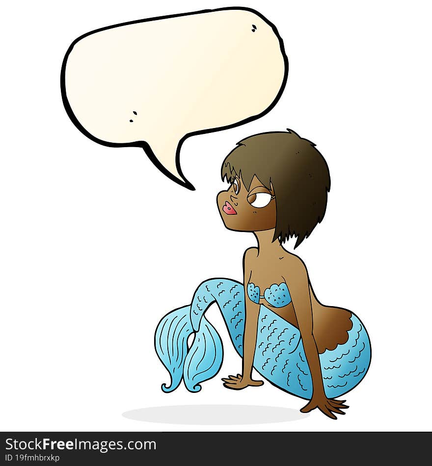 cartoon pretty mermaid with thought bubble