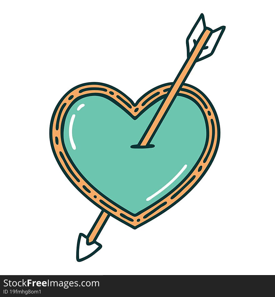 iconic tattoo style image of an arrow and heart. iconic tattoo style image of an arrow and heart