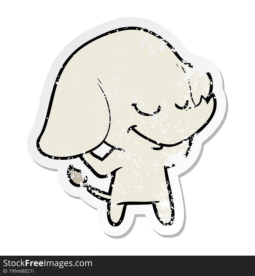 Distressed Sticker Of A Cartoon Smiling Elephant