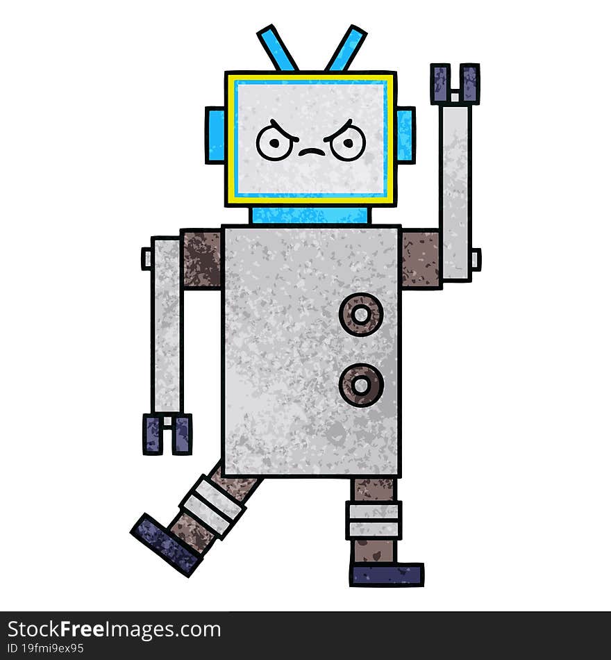 retro grunge texture cartoon of a robot