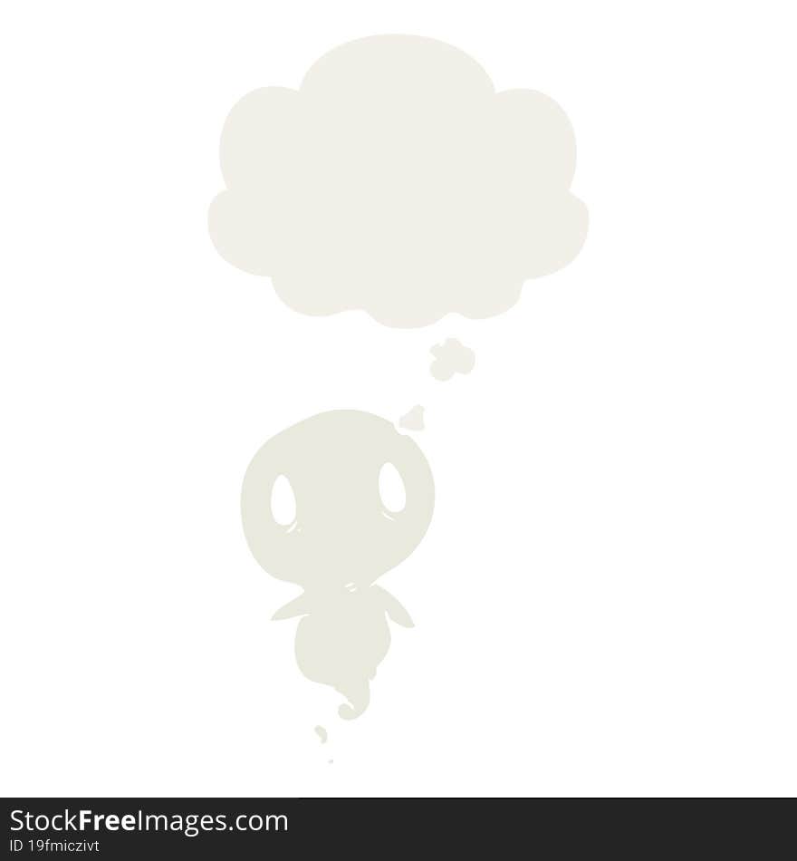 cartoon ghost with thought bubble in retro style