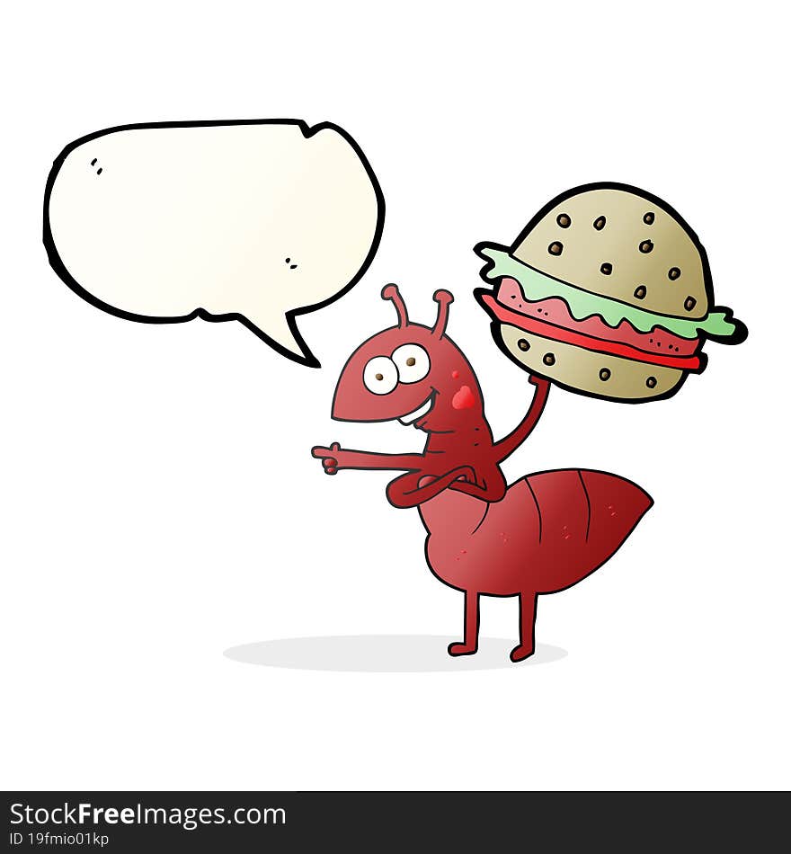 freehand drawn speech bubble cartoon ant carrying food