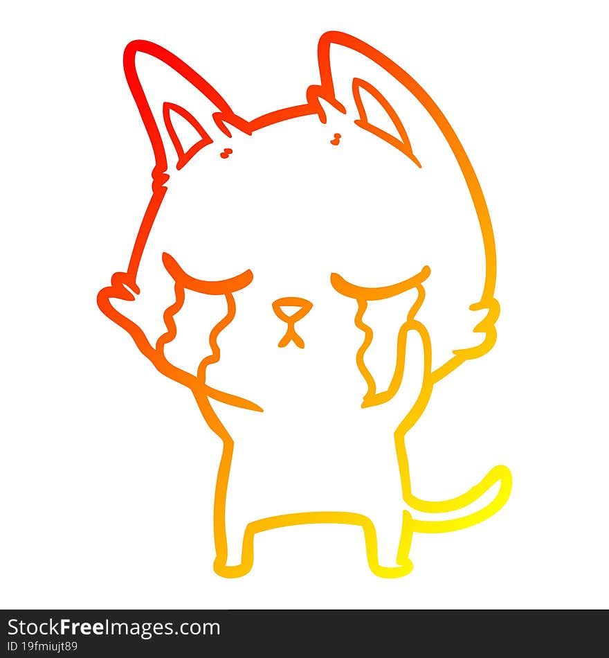 Warm Gradient Line Drawing Crying Cartoon Cat