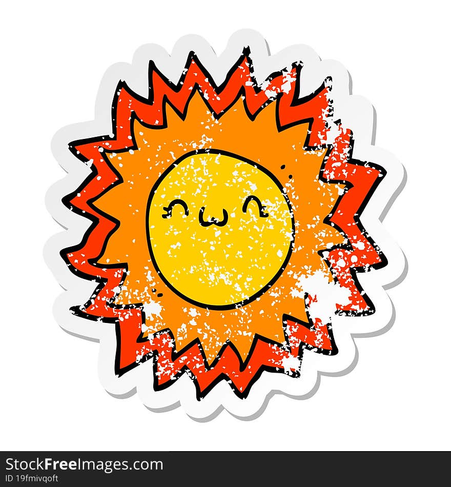 distressed sticker of a cartoon sun