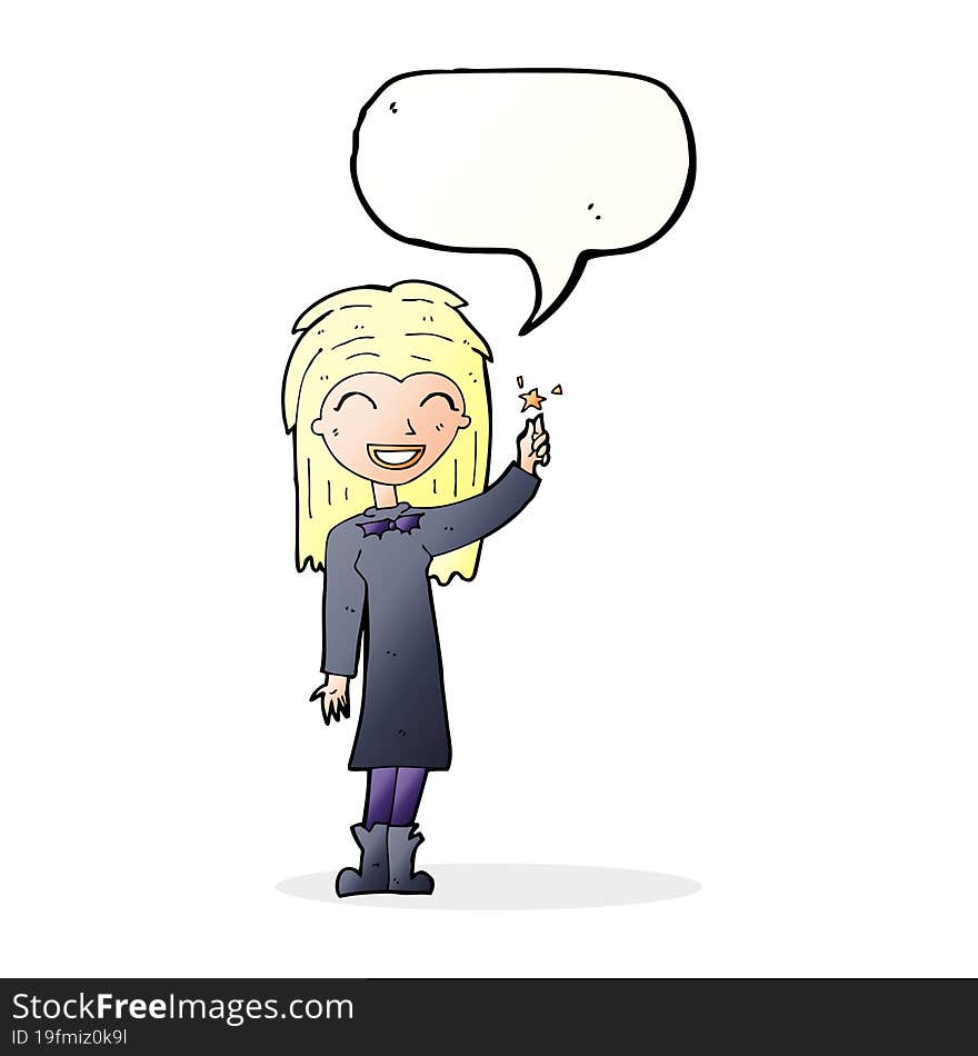 Cartoon Friendly Witch Girl With Speech Bubble