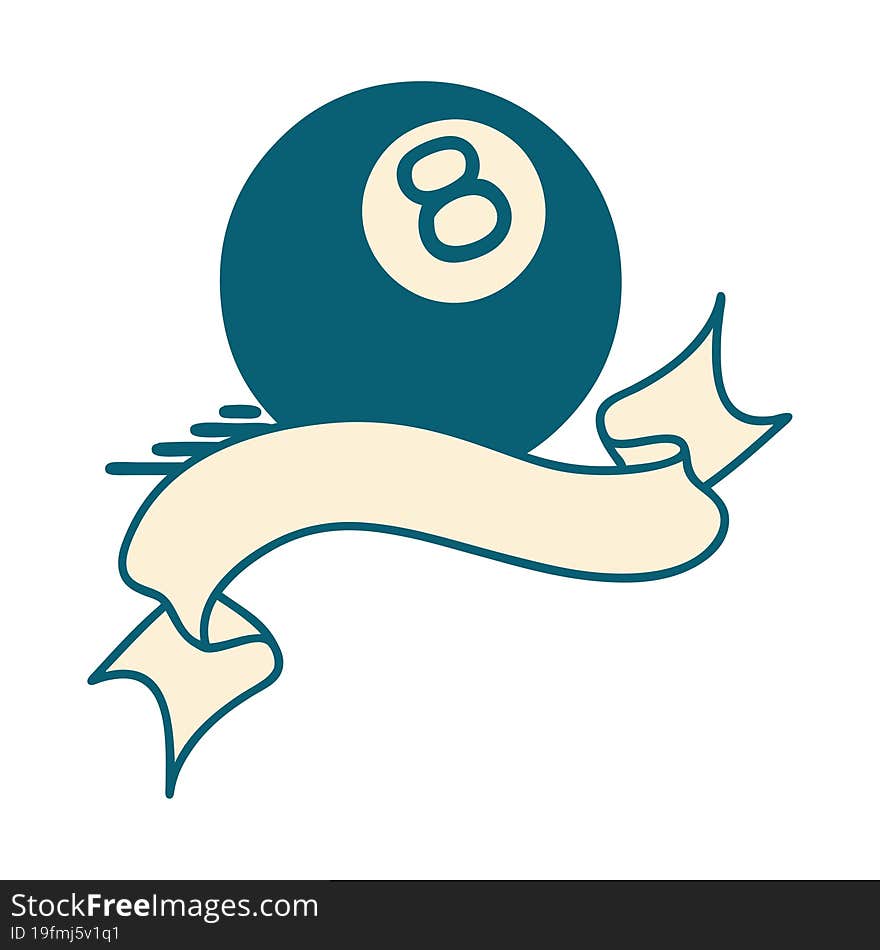 Tattoo With Banner Of A 8 Ball