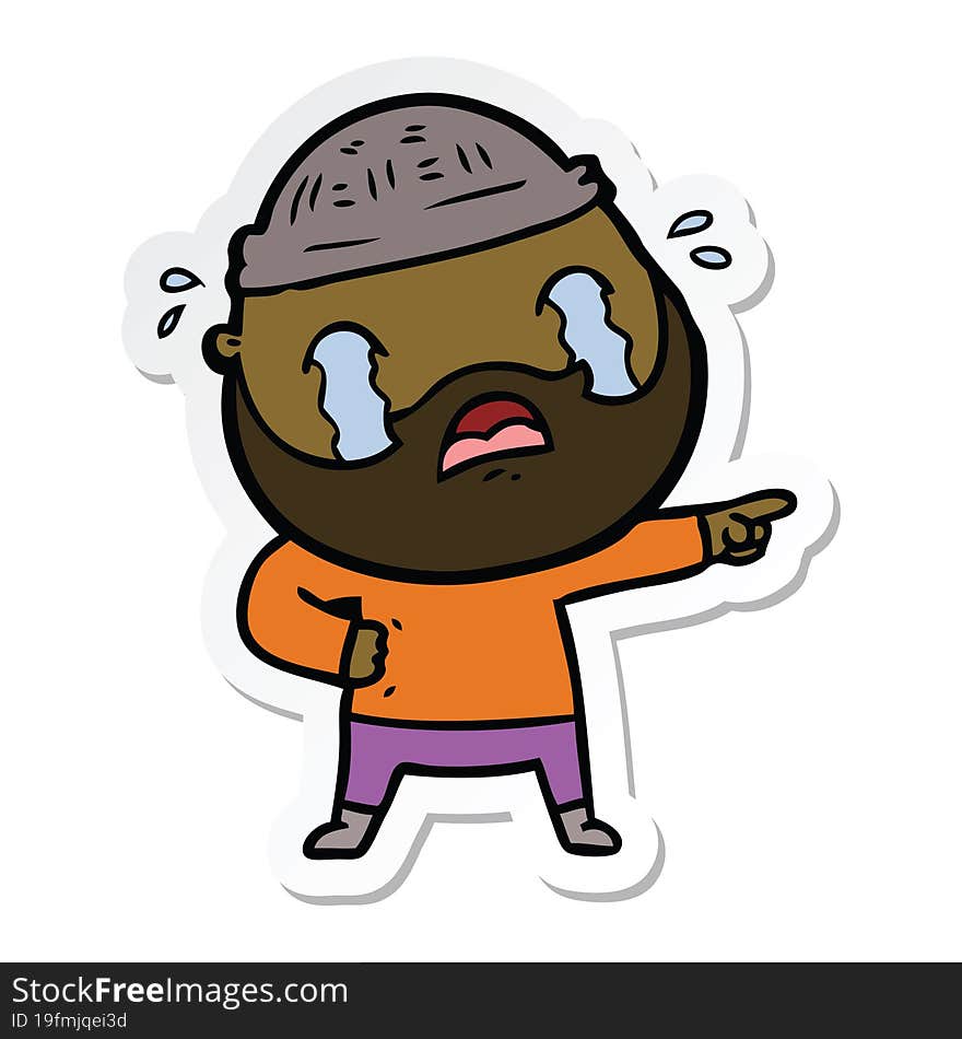 Sticker Of A Cartoon Bearded Man Crying