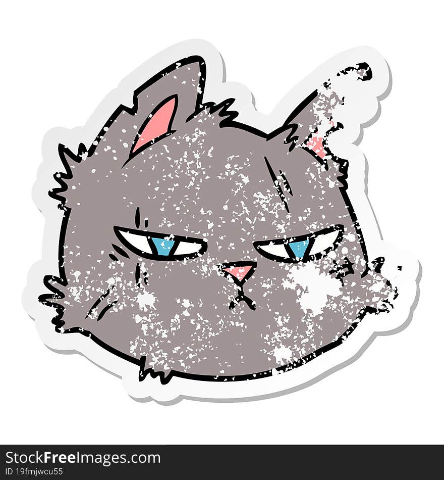 distressed sticker of a cartoon tough cat face