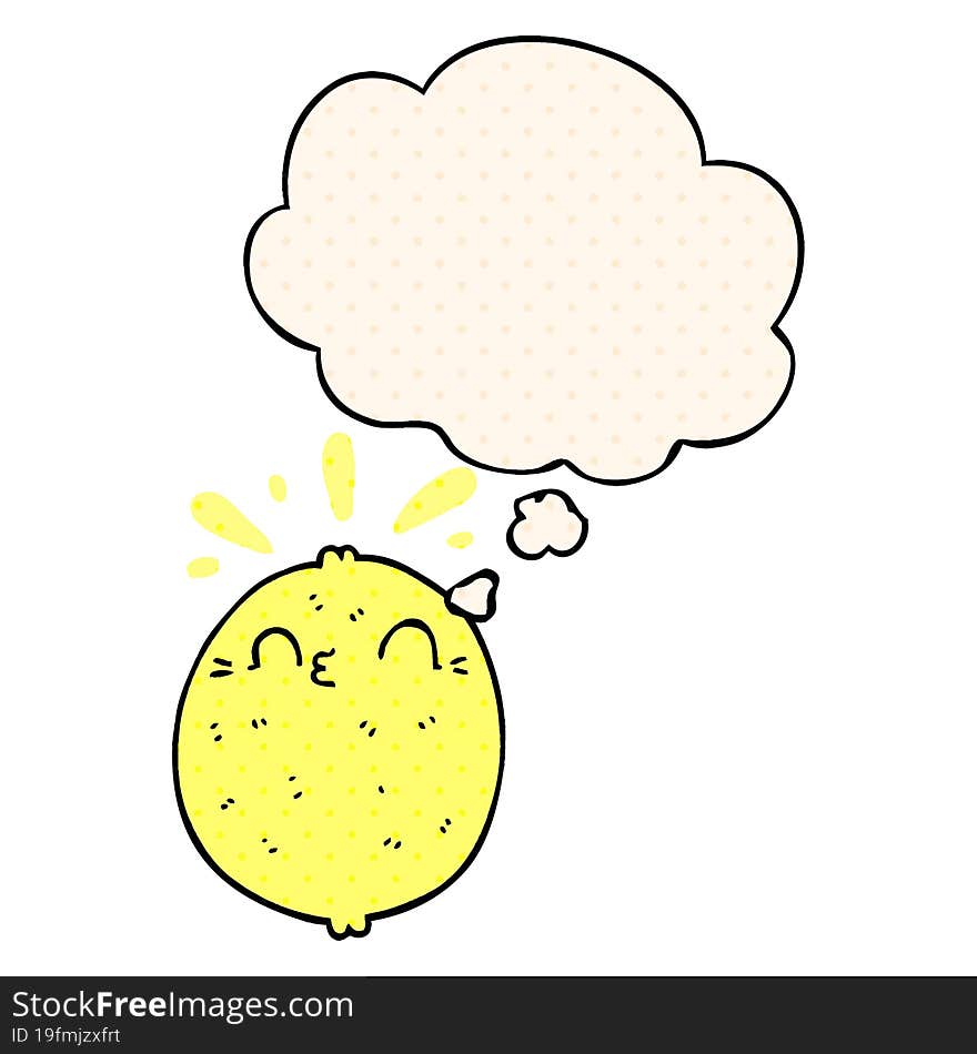 cute cartoon lemon and thought bubble in comic book style