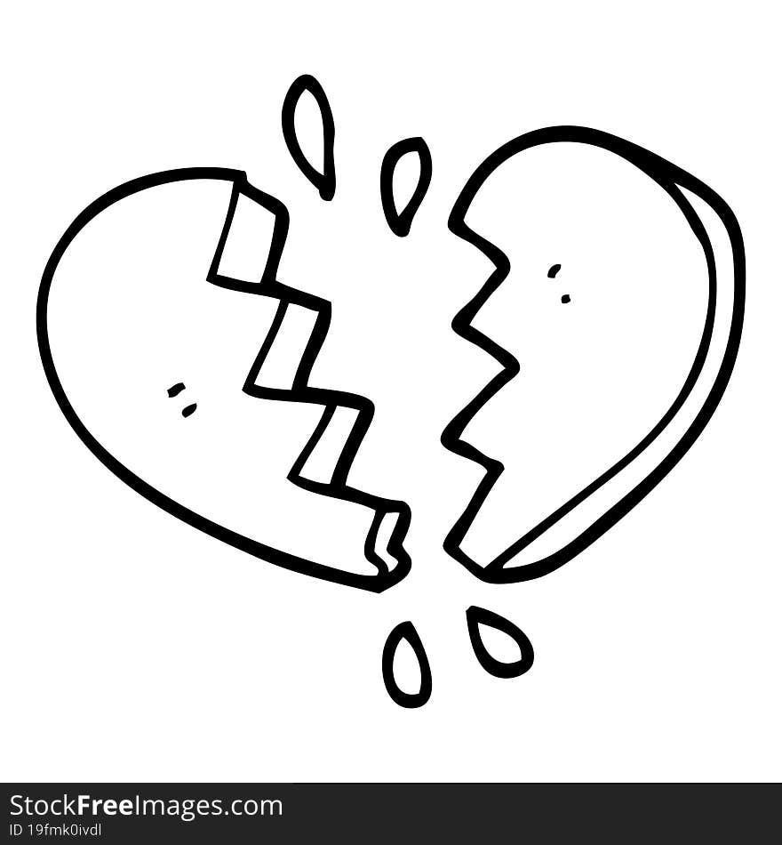 line drawing cartoon broken heart