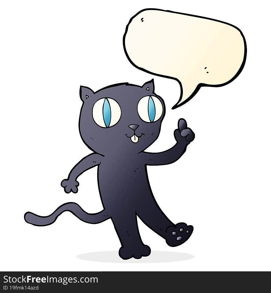 Cartoon Black  Cat With Idea With Speech Bubble