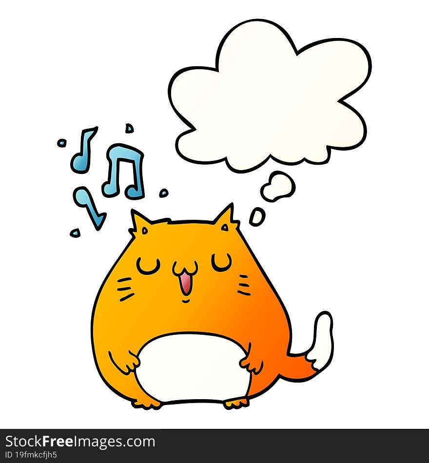 cartoon cat singing and thought bubble in smooth gradient style