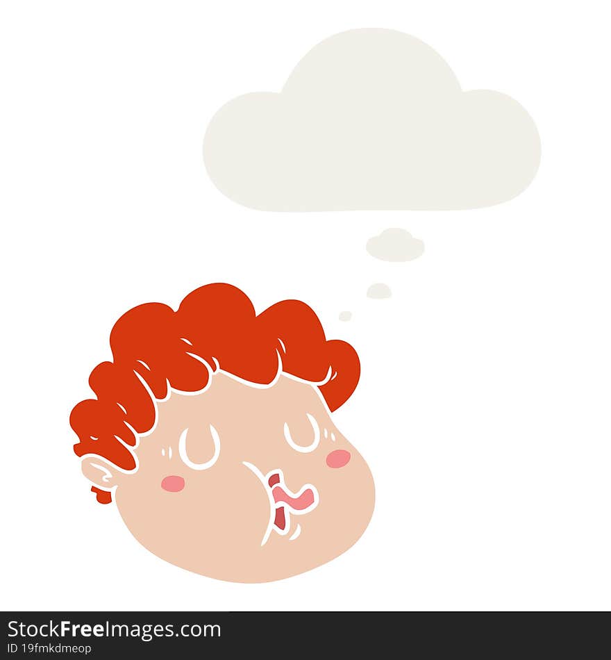 cartoon male face with thought bubble in retro style