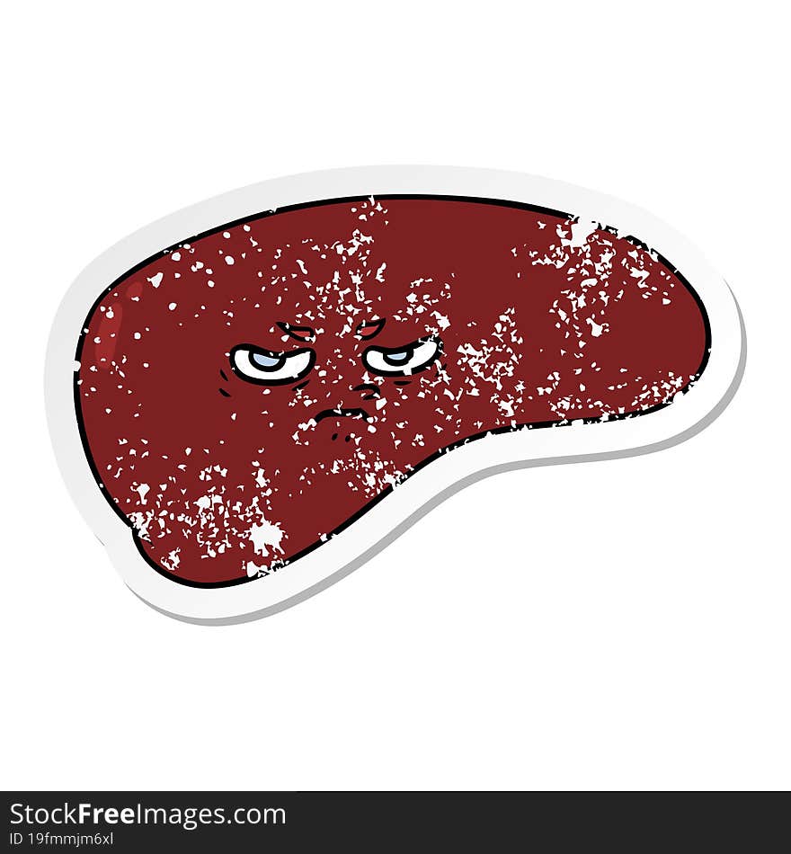 distressed sticker of a cartoon liver