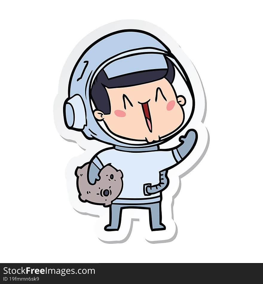 sticker of a happy cartoon astronaut with moon rock