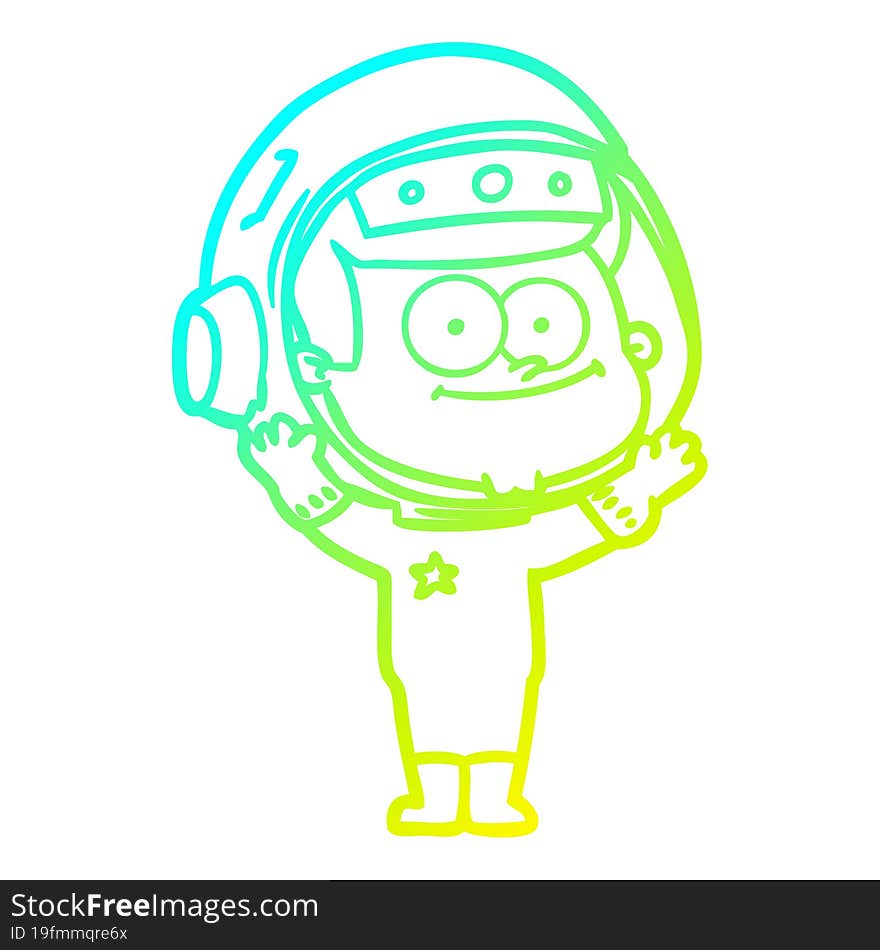 cold gradient line drawing of a happy astronaut cartoon