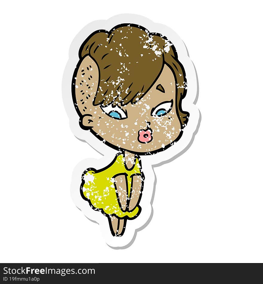 Distressed Sticker Of A Cartoon Surprised Girl