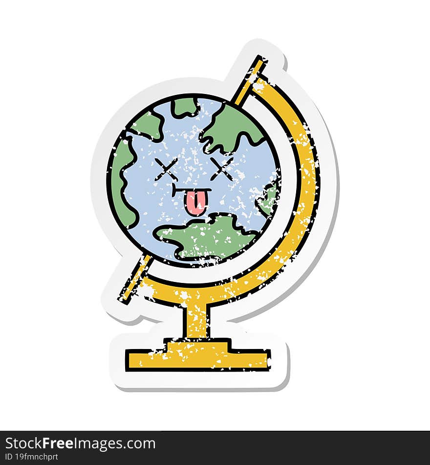 distressed sticker of a cute cartoon globe of the world