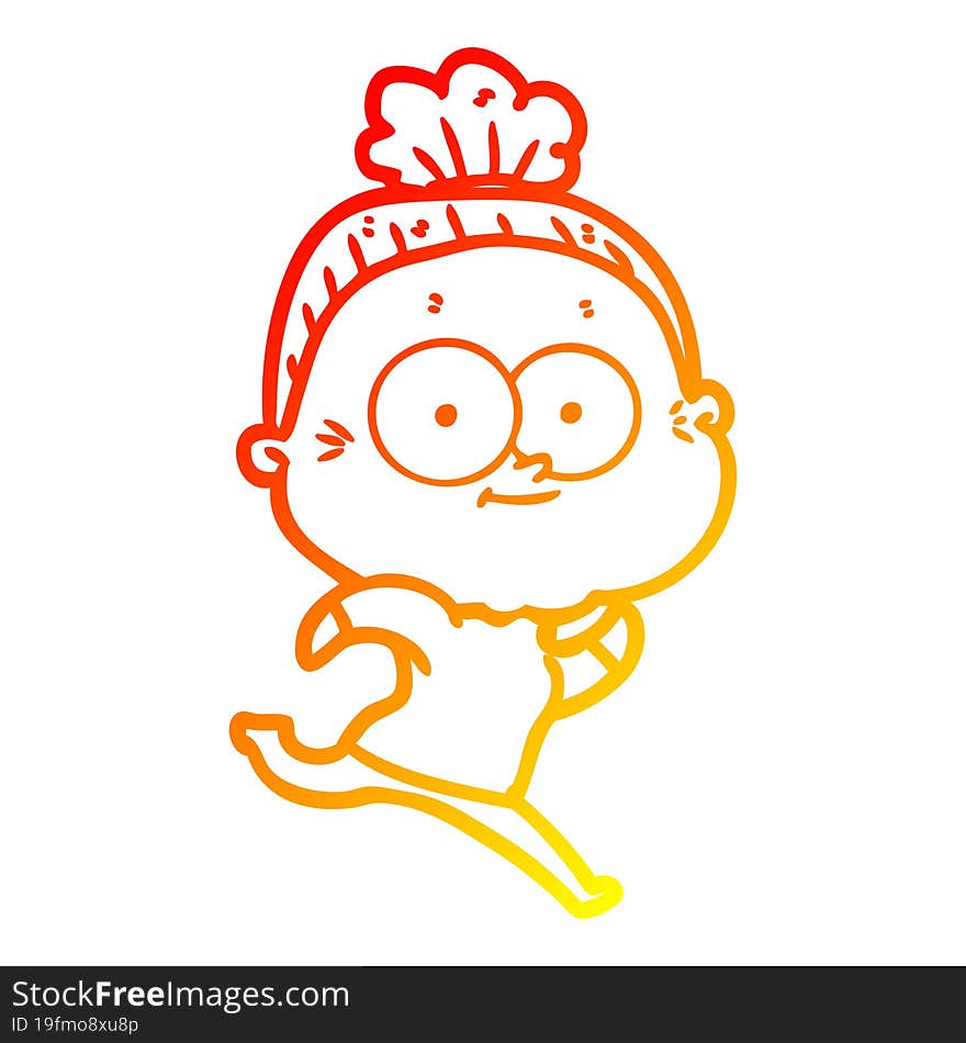 Warm Gradient Line Drawing Cartoon Happy Old Woman