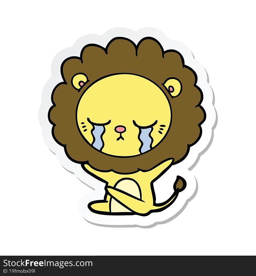 sticker of a crying cartoon lion