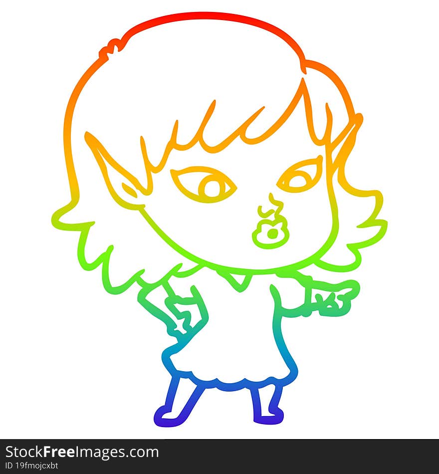 Rainbow Gradient Line Drawing Pretty Cartoon Elf Girl