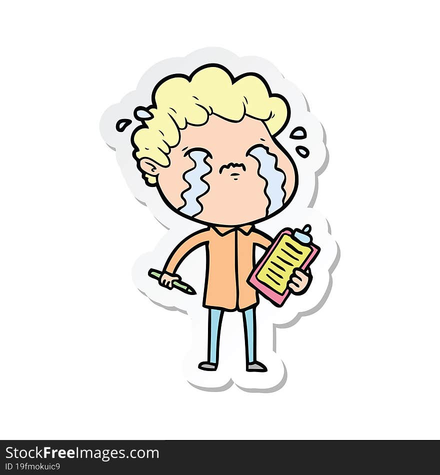 sticker of a cartoon man crying