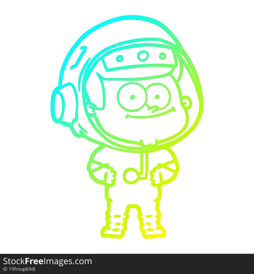 cold gradient line drawing of a happy astronaut cartoon