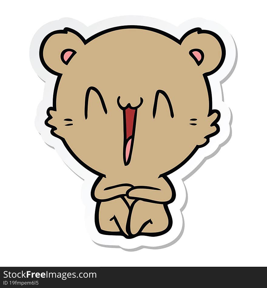 Sticker Of A Happy Bear Sitting Cartoon