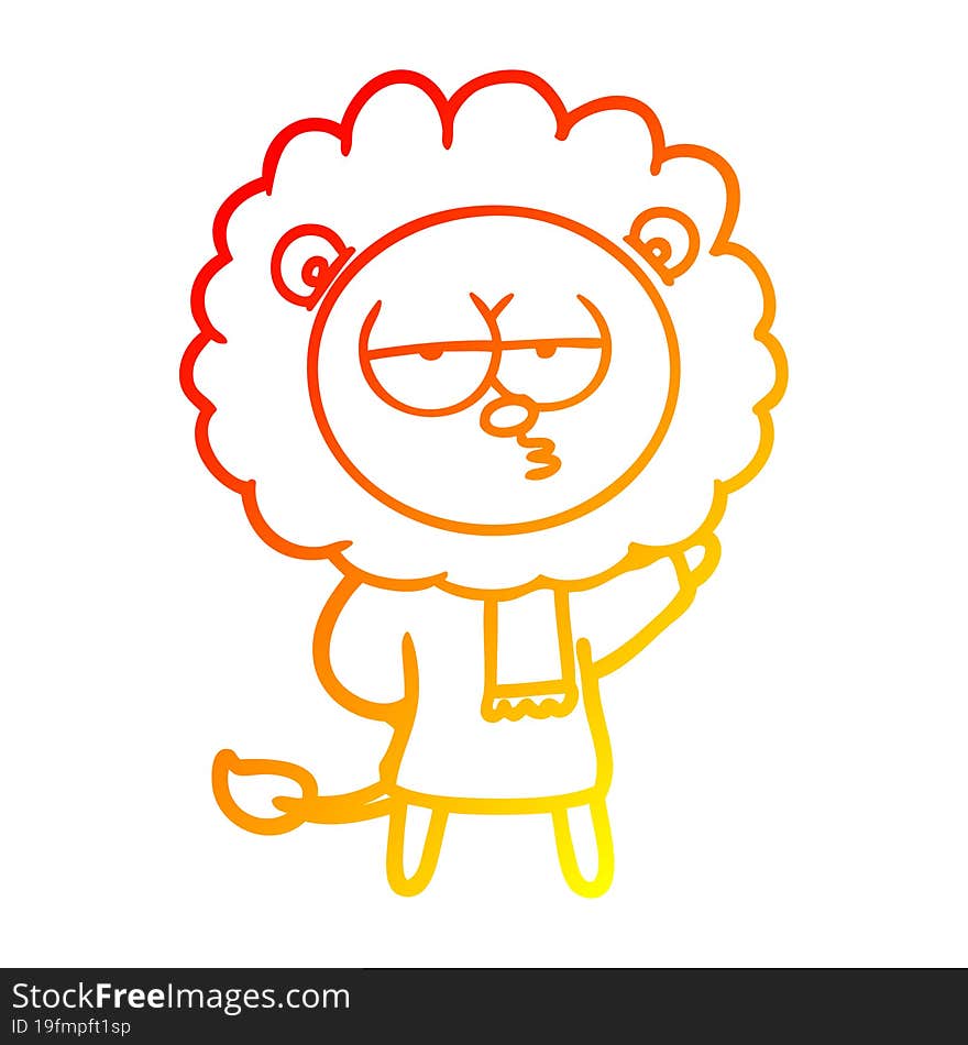 warm gradient line drawing cartoon bored lion