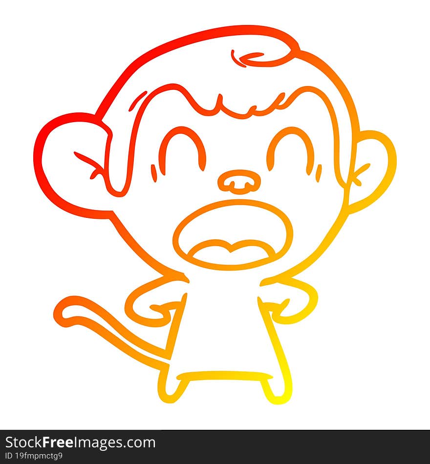 Warm Gradient Line Drawing Shouting Cartoon Monkey