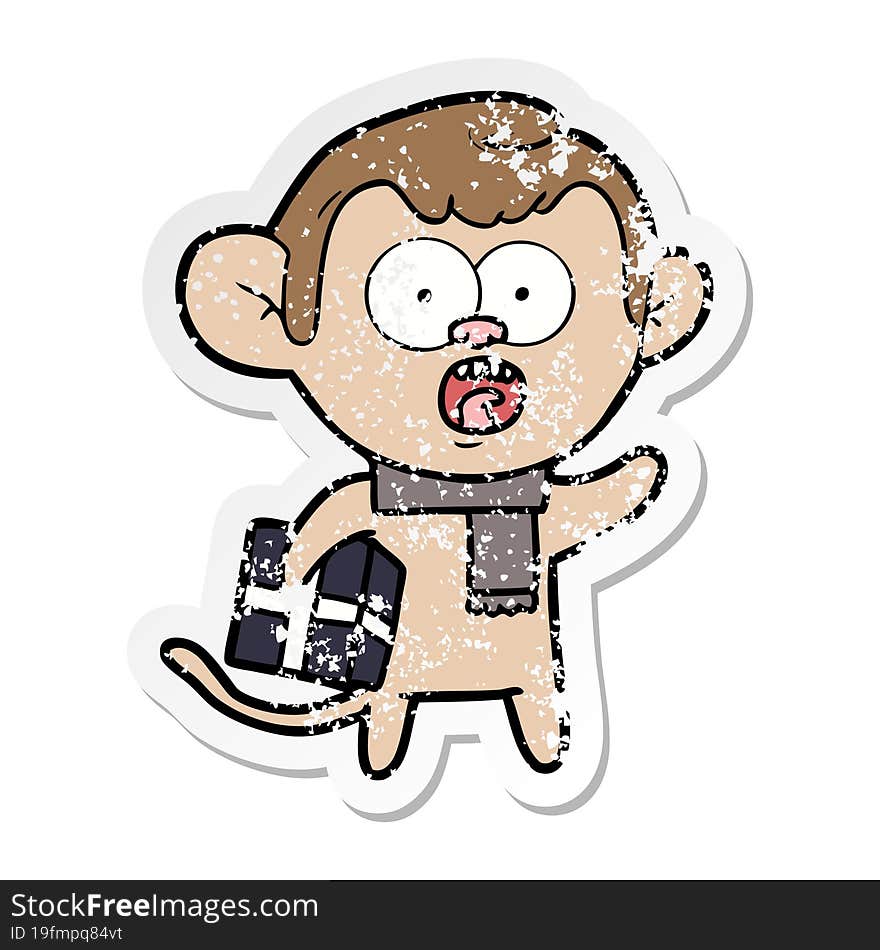 distressed sticker of a cartoon shocked monkey