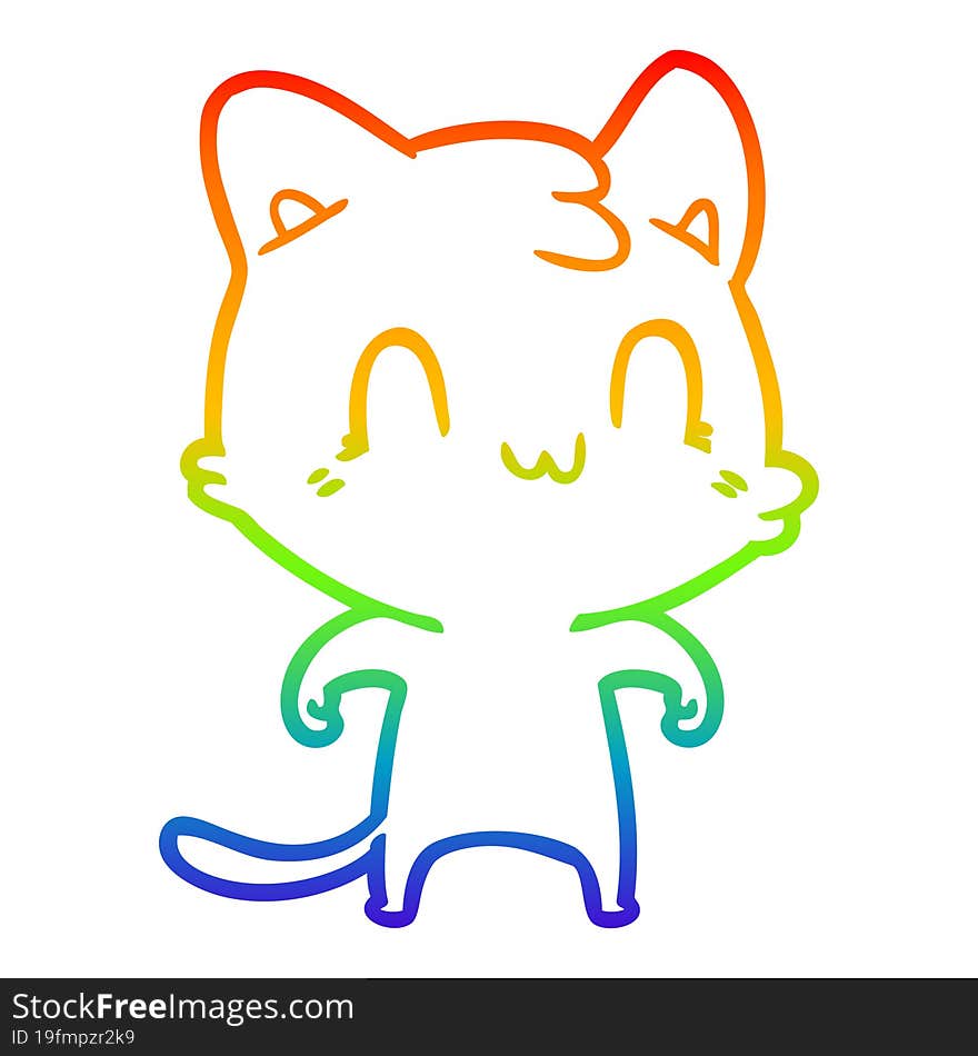 rainbow gradient line drawing of a cartoon happy cat