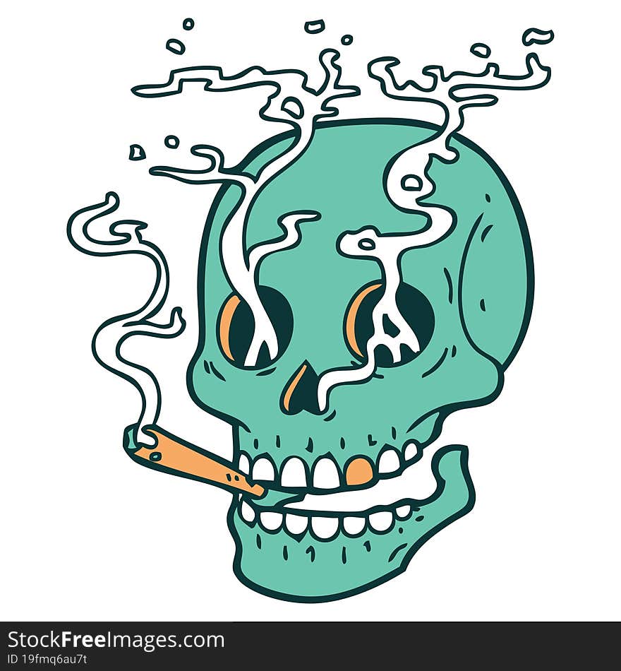 tattoo style icon of a skull smoking