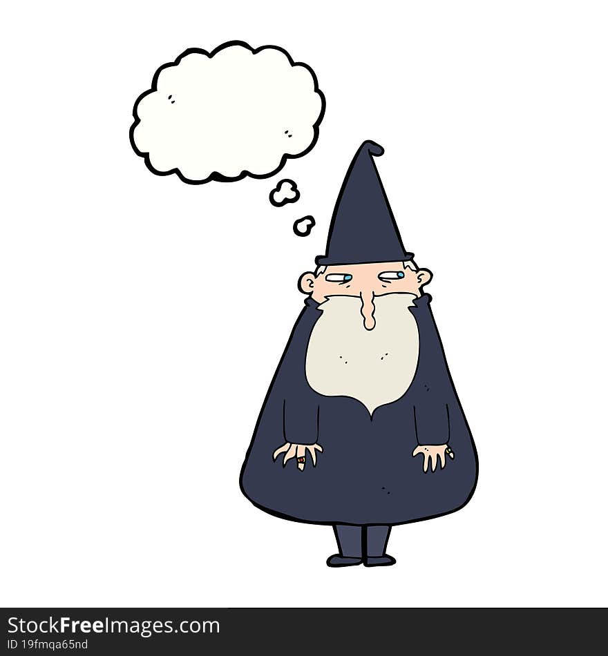 cartoon wizard with thought bubble